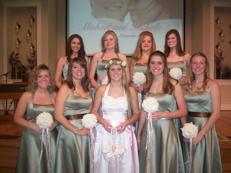 Bridesmaids with older flower girl