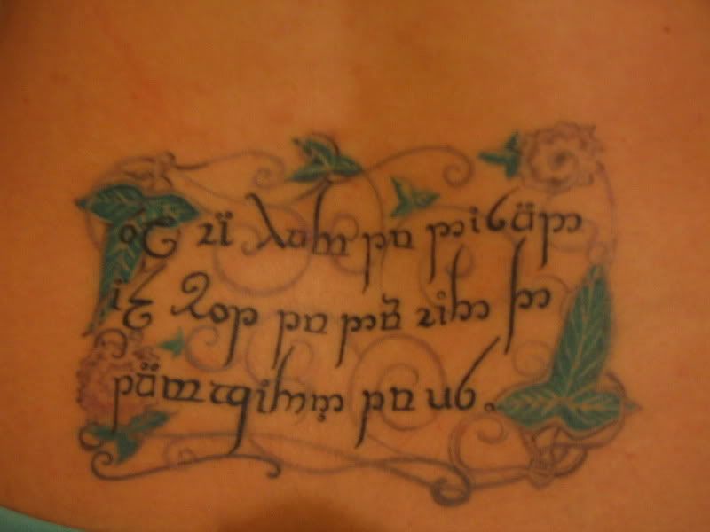 It's a Lord of the Rings inspired tattoo. The writing is in Elvish which is 