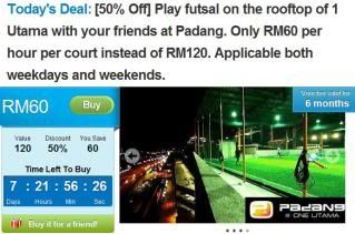 [50% Off] Play futsal on the rooftop of 1 Utama with your friends at Padang. Only RM60 per hour per court instead of RM120. Applicable both weekdays and weekends.