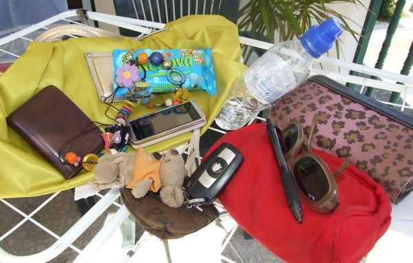 bag,cellphone,sunglasses,gloss,carkeys,waterbottle
