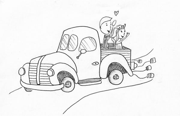 As the bride and groom will be driving away in an oldfashioned truck after