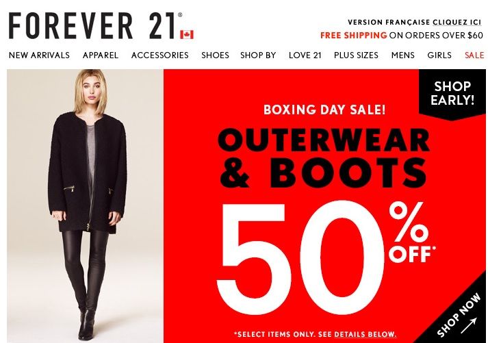 Forever 21 sale banner, After Christmas promotion