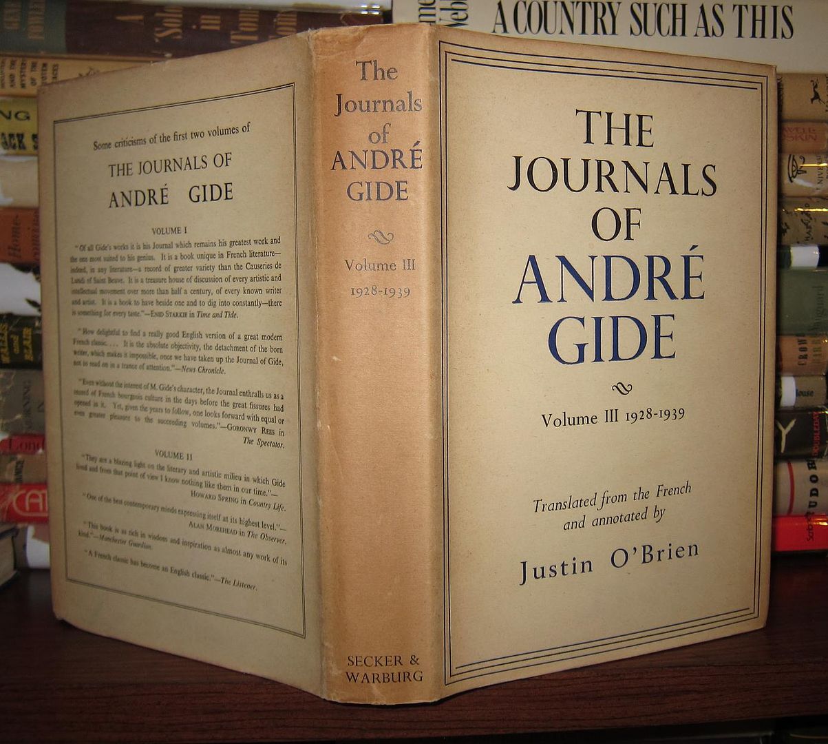 GIDE, ANDRE; TRANSLATED JUSTIN O'BRIEN - The Journals of Andre Gide Volume III: 1928-1939