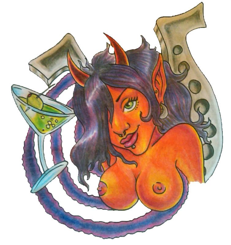 devil girl tattoo. Devil Girl - Tattoo Design (NSFW). colored pencil and ink on paper. Drawn over the summer at my apprenticeship. Posted by Emma Buyniski at 6:44 PM