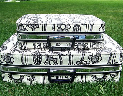 Hand Painted Samsonite Luggage Hippie Style Flowers and 