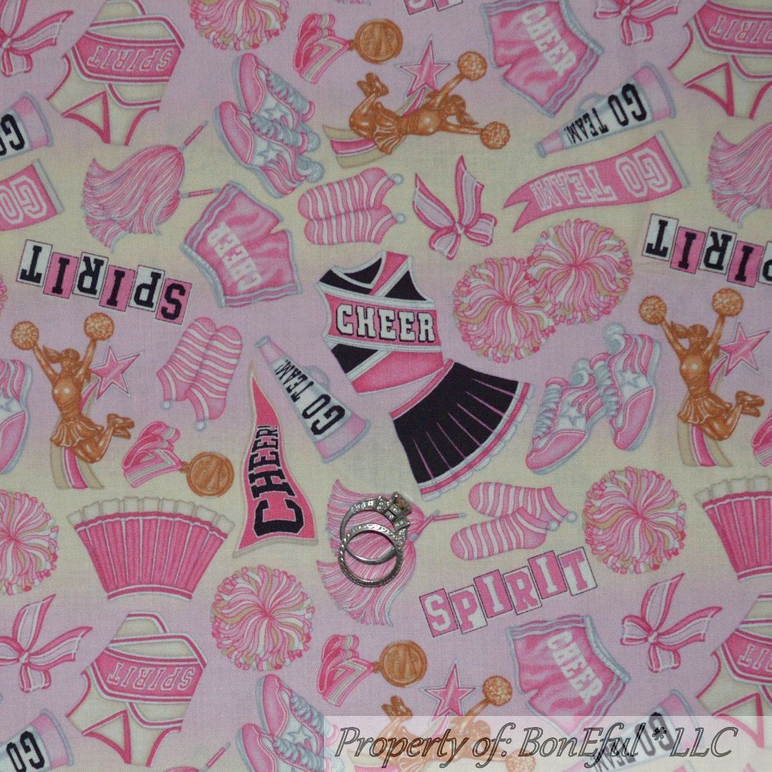 BonEful Fabric FQ Cotton Pink Girl VTG Cheerleading Sport Uniform Pom