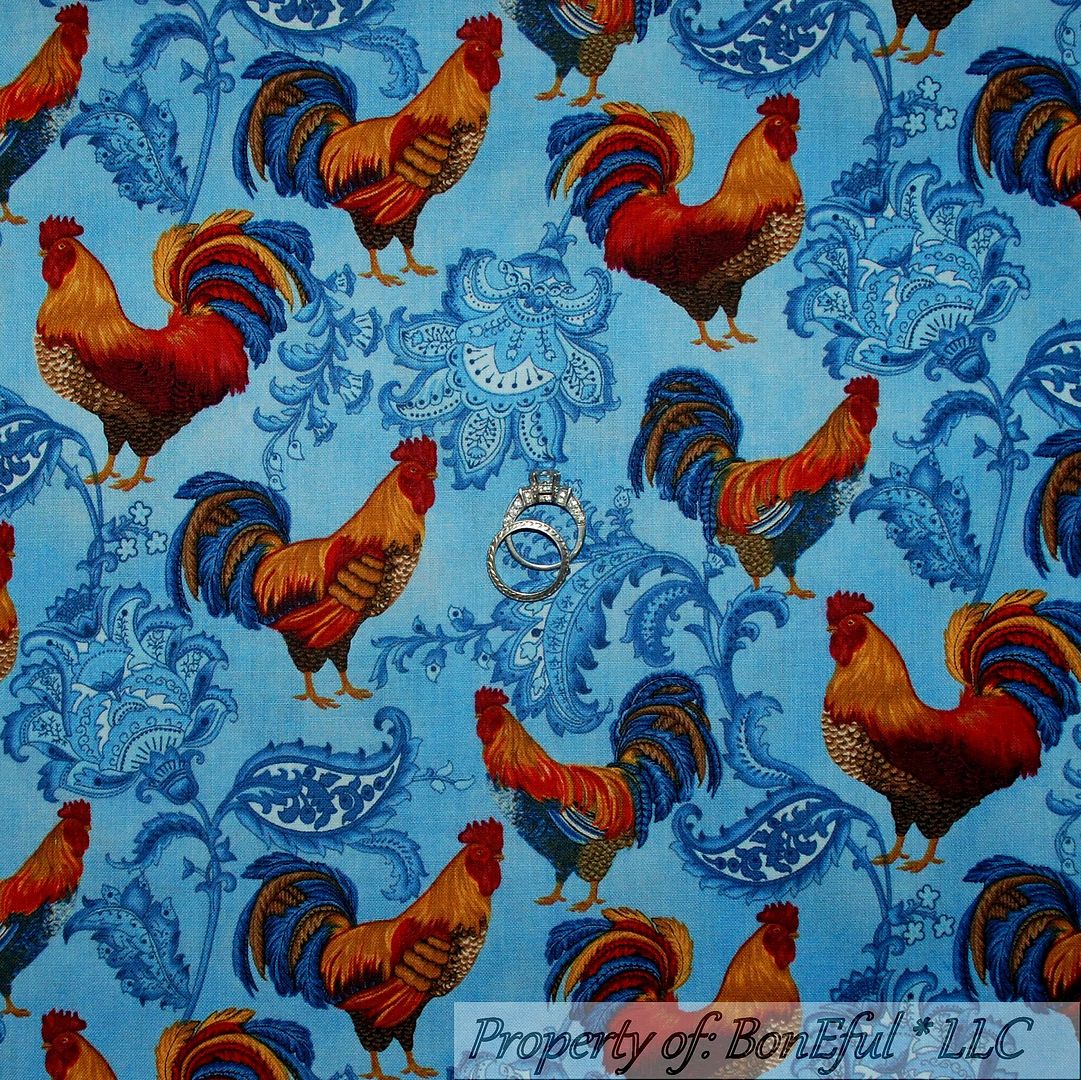 BonEful Fabric FQ Cotton Quilt VTG Blue Flower Toile ...
