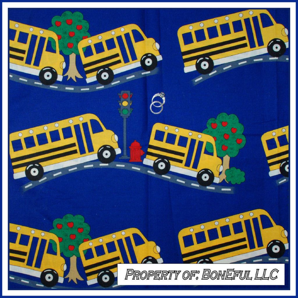 BonEful Fabric FQ Cotton Novelty Road Travel L School Bus Primary Color