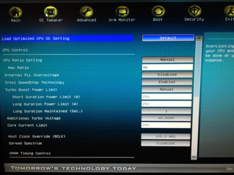 Here are the Bios pictures. This is what I have for 4.8GHz stable. Might go for a lower voltage if possible.