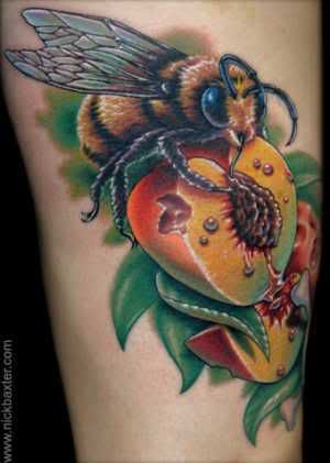 Peach and bee