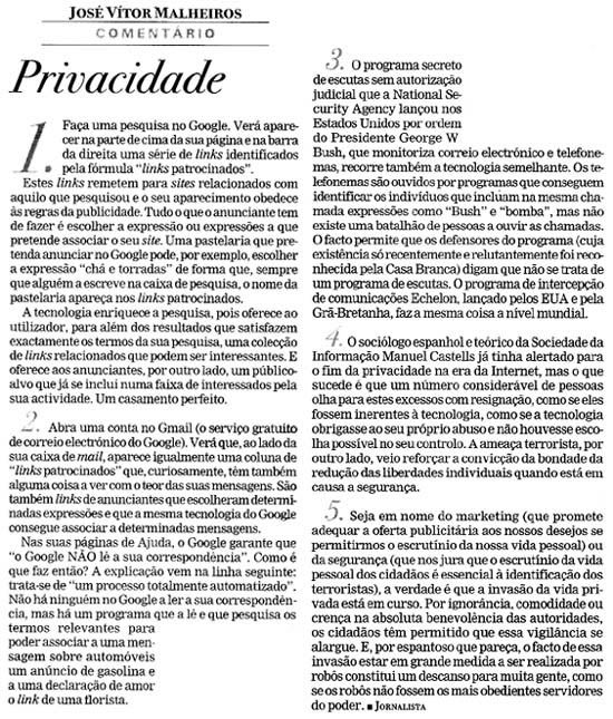 Crónica publicada no dia 26 de Setembro de 2006