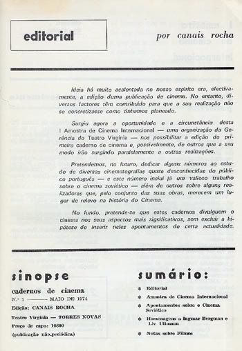 Ficha Técnica e Editorial do nº 1 de Sinopse * Image hosted by Photobucket.com