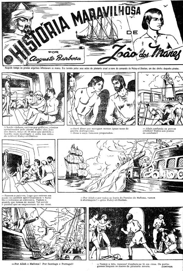 Primeira página da aventura, publicada no nº 1 de O Mundo de Aventuras, de 18 de Agosto de 1949. Clique para aumentar.