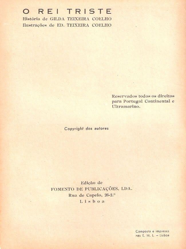 Verso da capa do álbum, onde se pode ler a autoria dos desenhos e do argumento, bem como as indicações da editora