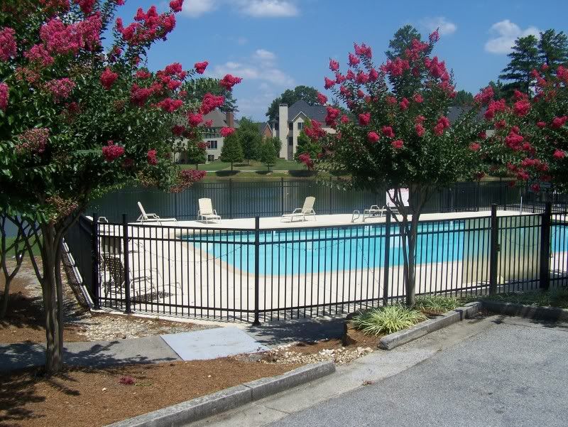 (C) The pool overlooks the lake at Lost Mountain Lakes