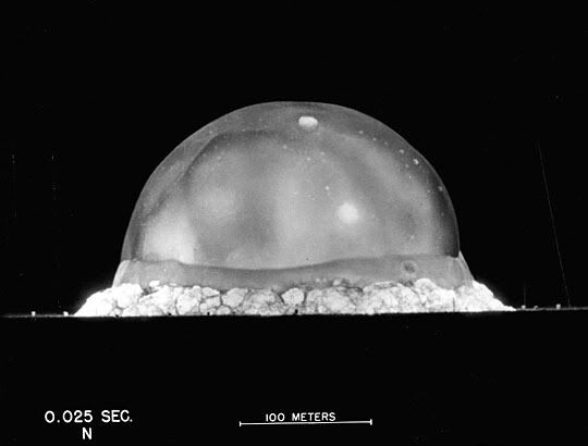 Upon observing the success of the Trinity "gadget" on July 16th, 1945, Oppenheimer visibly relaxed years of built-up tension then quoted a line from the Bhagavad Gita: "I am become death, the destroyer of worlds." Success it was: just 0.025 seconds after detonation, the explosion was several hundred meters across. As physicist Kenneth Brainbridge remarked: "Now we are all sons of bitches." Upon observing the success of the Trinity "gadget" on July 16th, 1945, Oppenheimer visibly relaxed years of built-up tension then quoted a line from the Bhagavad Gita: "I am become death, the destroyer of worlds." Success it was: just 0.025 seconds after detonation, the explosion was several hundred meters across. As physicist Kenneth Brainbridge remarked: "Now we are all sons of bitches."