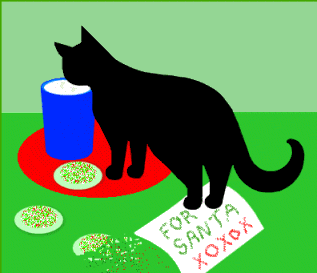 tiny animated christmas cat photo: Black Cat is drinking santa claus milk cat_KITTIE.gif