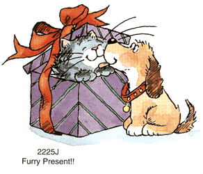 christmas present photo: Dog welcomes Furry cat christmas present cat_furrypresent.gif