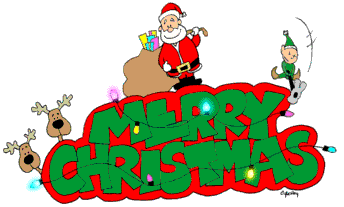 animated christmas photo: Merry Christmas with santa, elves and reindeer - animated 033.gif