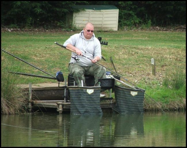 On peg 36 Kevin plays a carp taken on the feeder