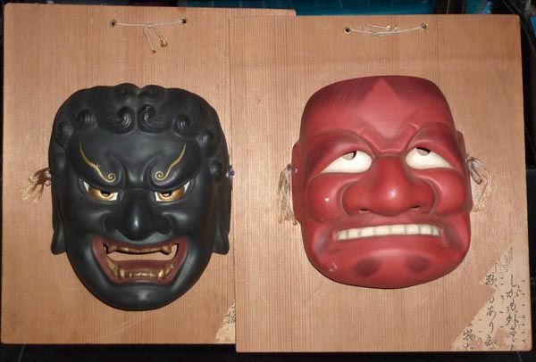 1950's vintage Japanese Oni masks by Hakata Doll company japanese oni mask