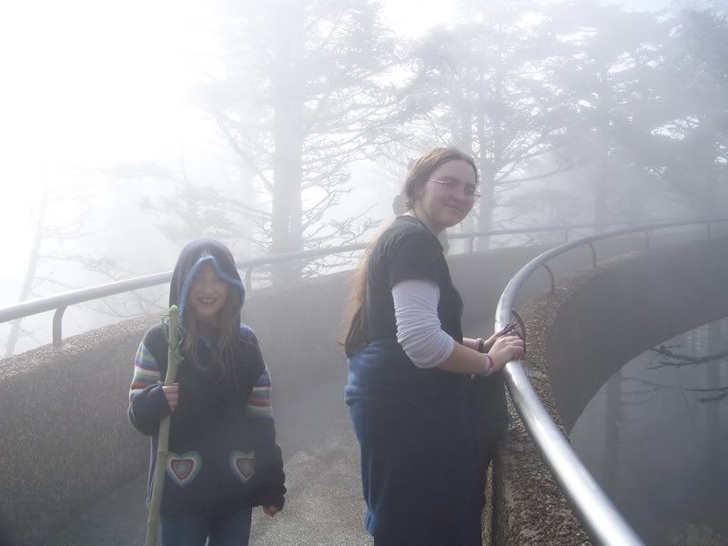 Walking through the fog to the overlook at Clingman's dome.