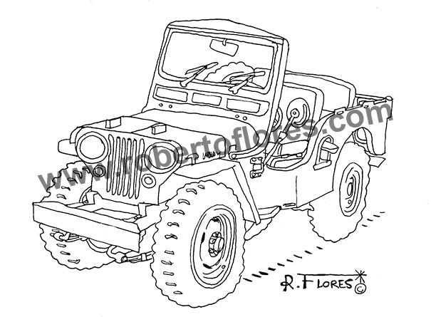 Willys jeep CJ3A B&W artwork 1