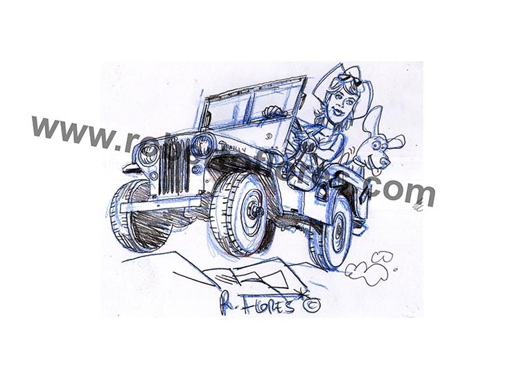 Jumping Willys CJ2A jeep doodle