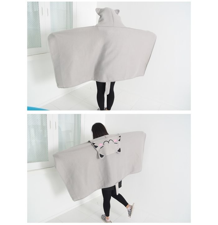 CAT EARS BLANKET HOODIE CAPE Korean Kpop Cute Fashion Geek Cosplay Hat