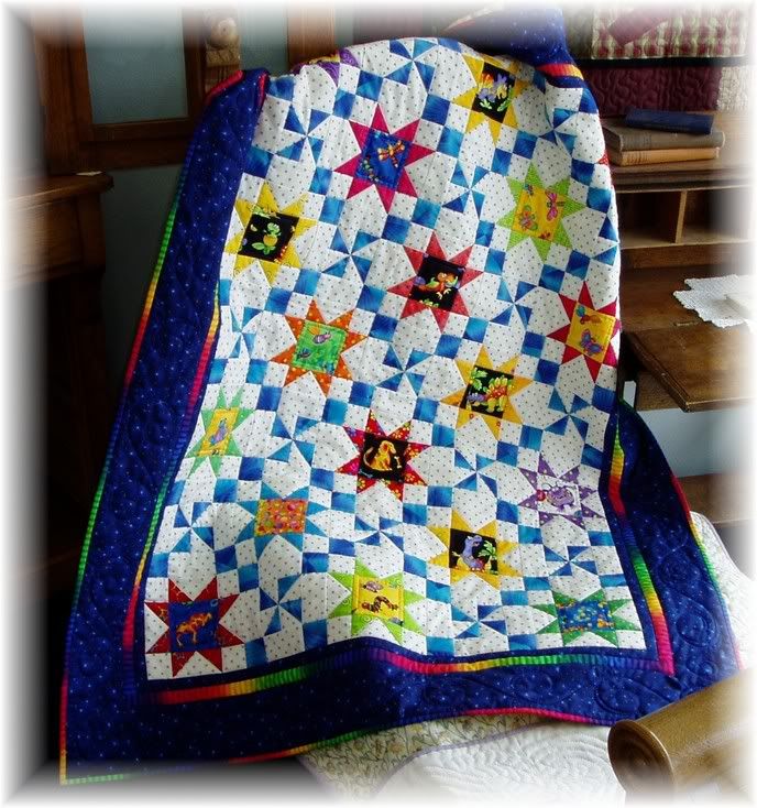 Stars & Pinwheels Baby Crib & Twin size Quilt Pattern Scrappy Colorful