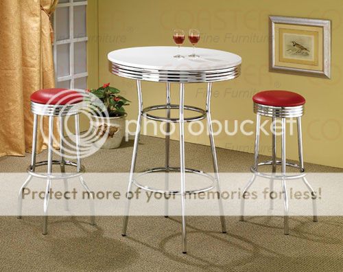 50's Retro Soda Fountain Bar Table and Red Bar Stool Set by