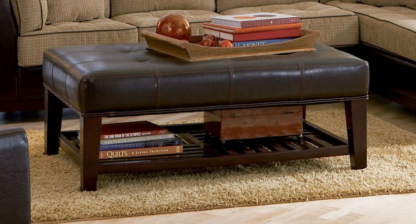 Brown Faux Leather Cocktail Ottoman with Storage Shelf by Coaster 