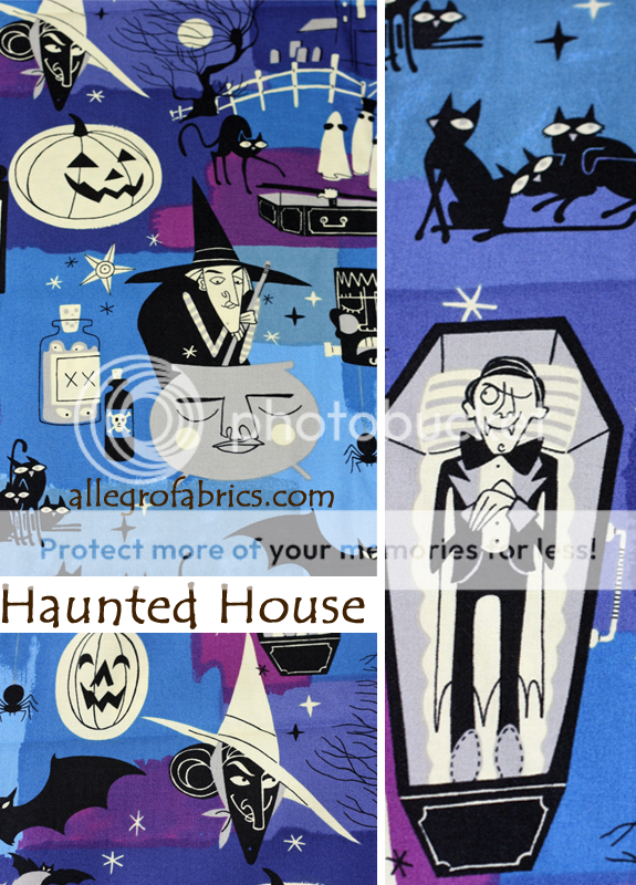 Haunted House Halloween Blue Witch Vampire Fabric AH  