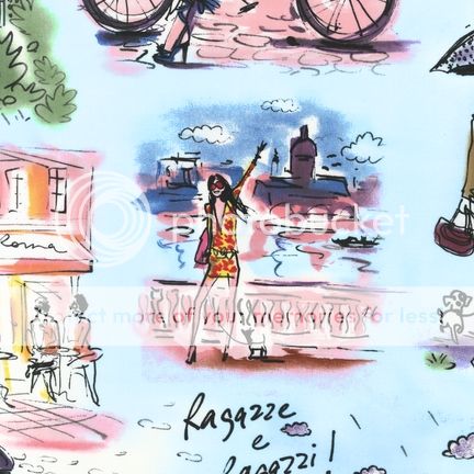   Girl Travel Italy World Europe RK Fabric Bike Biking City on Sky Blue