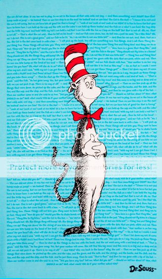 The Cat in The Hat Seuss Fabric Large Panel With Background Book 