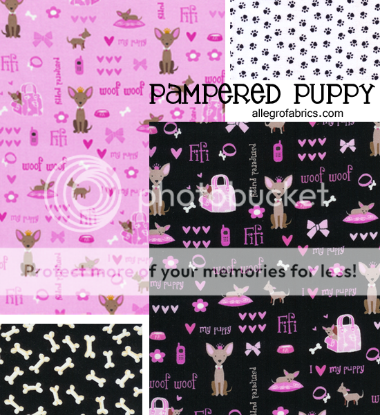   Pampered Puppy Dog Fabric Paw Prints Tracks Black on White  