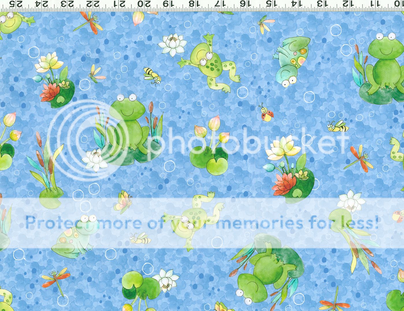 Froggin Pond Clothworks Fabric Frogs Swimming Water Lily Pads Bubbles 