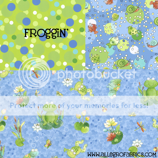 Froggin Pond Clothworks Fabric Frogs Swimming Water Lily Pads Bubbles 