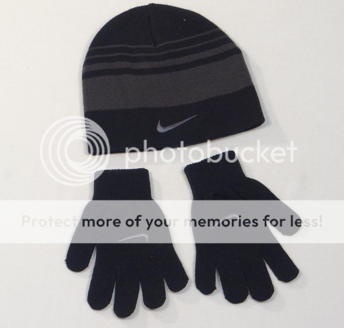 Nike Swoosh Logo Knit Beanie Skull Cap Stretch Gloves Youth Boys 8 20