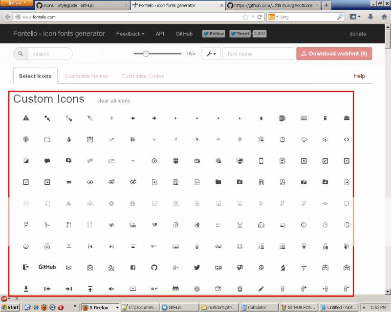 github iconset import to fontello step done