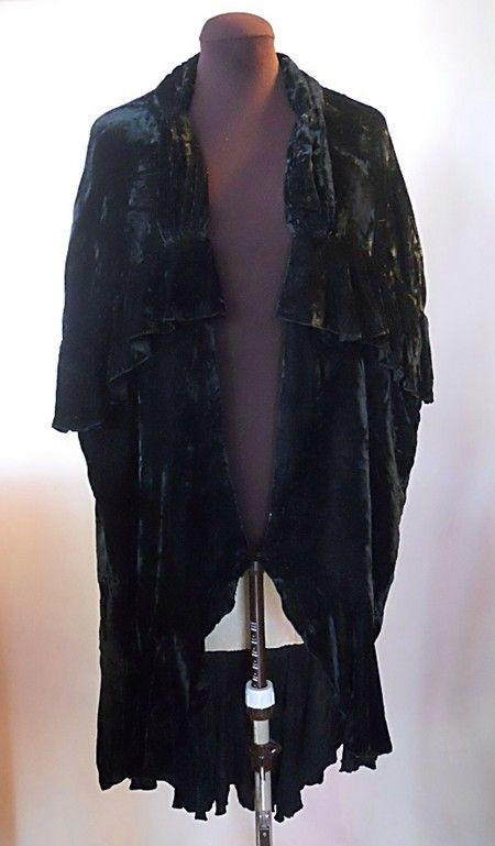 Dorothea's Closet Vintage Cape Black Velvet Cape Ruffled Cape 20s Cape