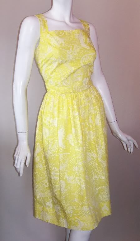 Dorothea's Closet Vintage Dress 70s Dress ZODIAC Print YELLOW Cotton ...