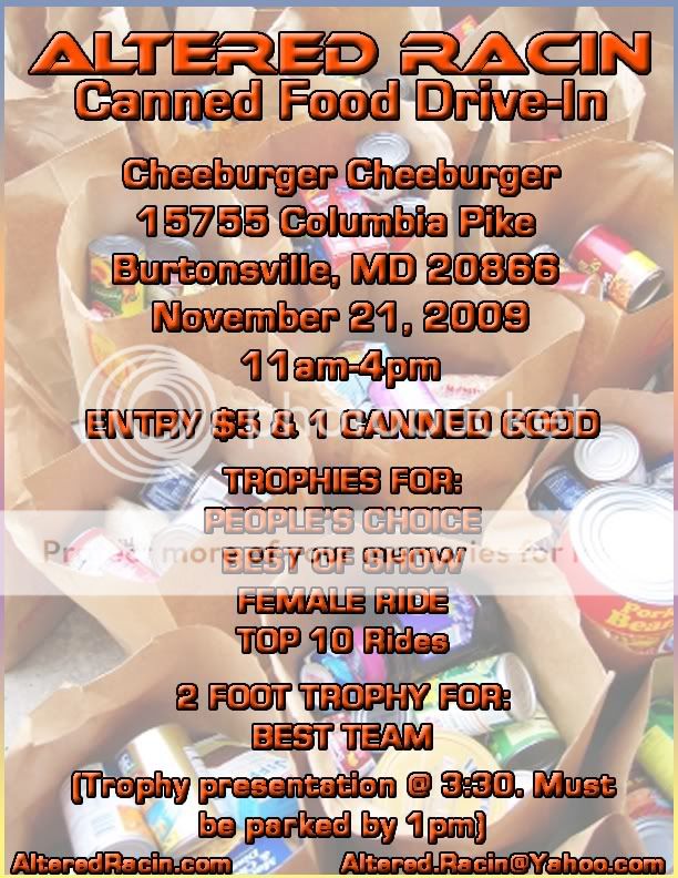 Altered Racin Canned Food Drive-in & Car Show ; Nov 21st Cfdi2