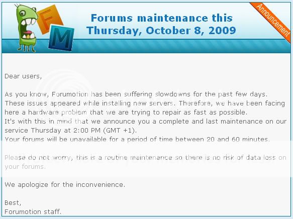 Forum Maintenance Announcement