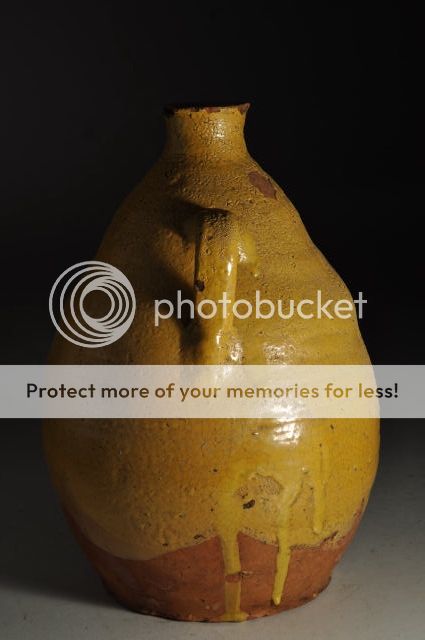 Nice Authentic 19thC Antique Redware Yellow Glazed Jar Jug Good 