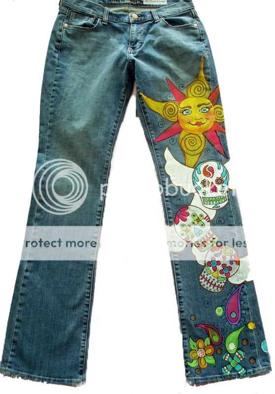   Painted Flamingo Floral Reef Upcycled Jeans for girls Flowers  