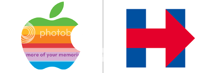 composition with section of logos of Apple and Hillary Clinton 