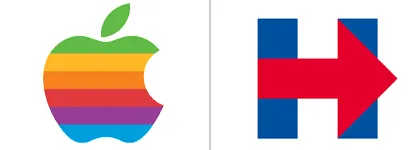 composition with section of logos of Apple and Hillary Clinton 