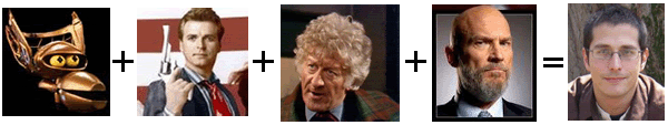 Crow T. Robot (MST3K) + Sledge Hammer (SLEDGE HAMMER!) + the Third Doctor (DOCTOR WHO) + Obadiah Stane (IRON MAN movieverse)