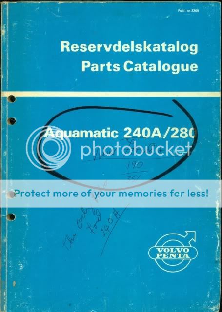 Volvo Penta Ford Aquamatic 240A 280 Parts Catalog Boat Motor Parts Manual